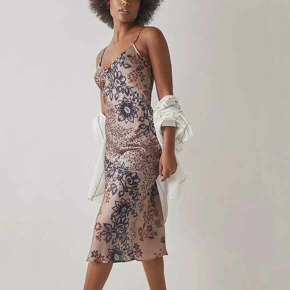 Intimately Free People Your Better Side Midi Slip Dress Pink Floral Size Large - Picture 1 of 10